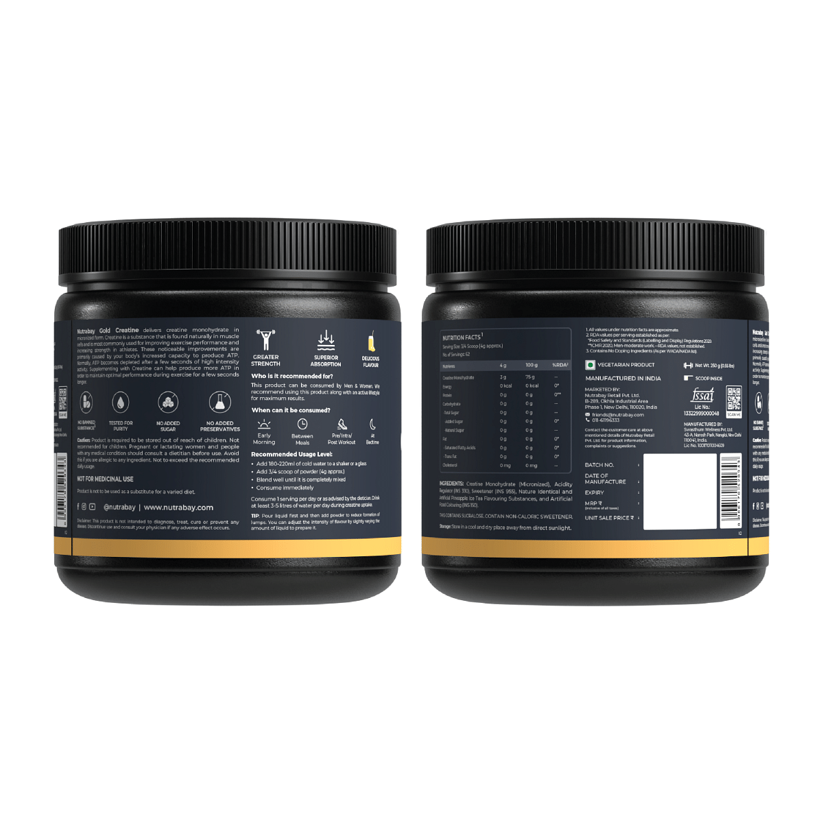 Nutrabay Gold Creatine Monohydrate 250g Pineapple Ice Tea Flavor Pre/Post Workout Supplement for Muscle Repair, Recovery, Performance, Power.