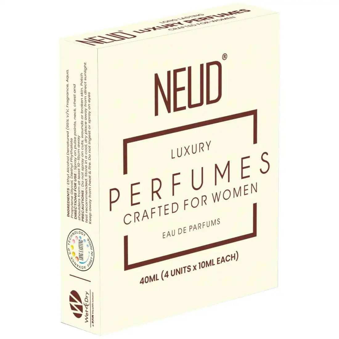 NEUD Luxury Pocket Perfume Gift Set for Women - Long Lasting Eau de Parfum Fruity Rose Musk Green Apple - 4x10ml