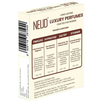 NEUD Luxury Pocket Perfume Gift Set for Women - Long Lasting Eau de Parfum Fruity Rose Musk Green Apple - 4x10ml