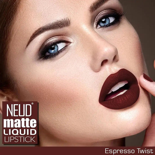 NEUD Matte Liquid Lipstick Espresso Twist with Jojoba Oil Vitamin E and Almond Oil - Smudge Proof 12-hour Stay Formula with Free Lip Gloss