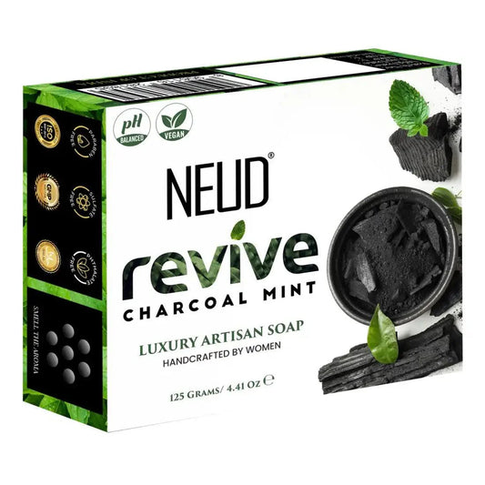 NEUD Revive Charcoal Mint Luxury Artisan pH-Balanced Vegan Handmade Soap 125g With Tea Tree Oil Peppermint Eucalyptus Oil and Khus Seed