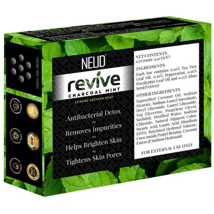 NEUD Revive Charcoal Mint Luxury Artisan pH-Balanced Vegan Handmade Soap 125g With Tea Tree Oil Peppermint Eucalyptus Oil and Khus Seed