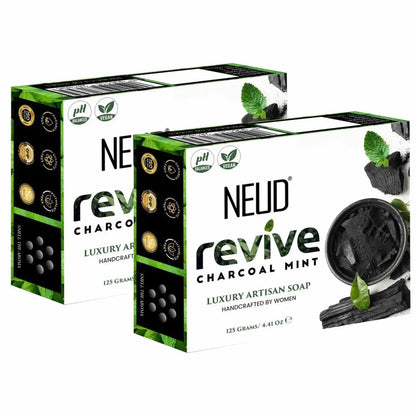 NEUD Revive Charcoal Mint Luxury Artisan pH-Balanced Vegan Handmade Soap 125g With Tea Tree Oil Peppermint Eucalyptus Oil and Khus Seed