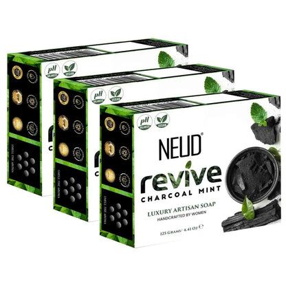 NEUD Revive Charcoal Mint Luxury Artisan pH-Balanced Vegan Handmade Soap 125g With Tea Tree Oil Peppermint Eucalyptus Oil and Khus Seed