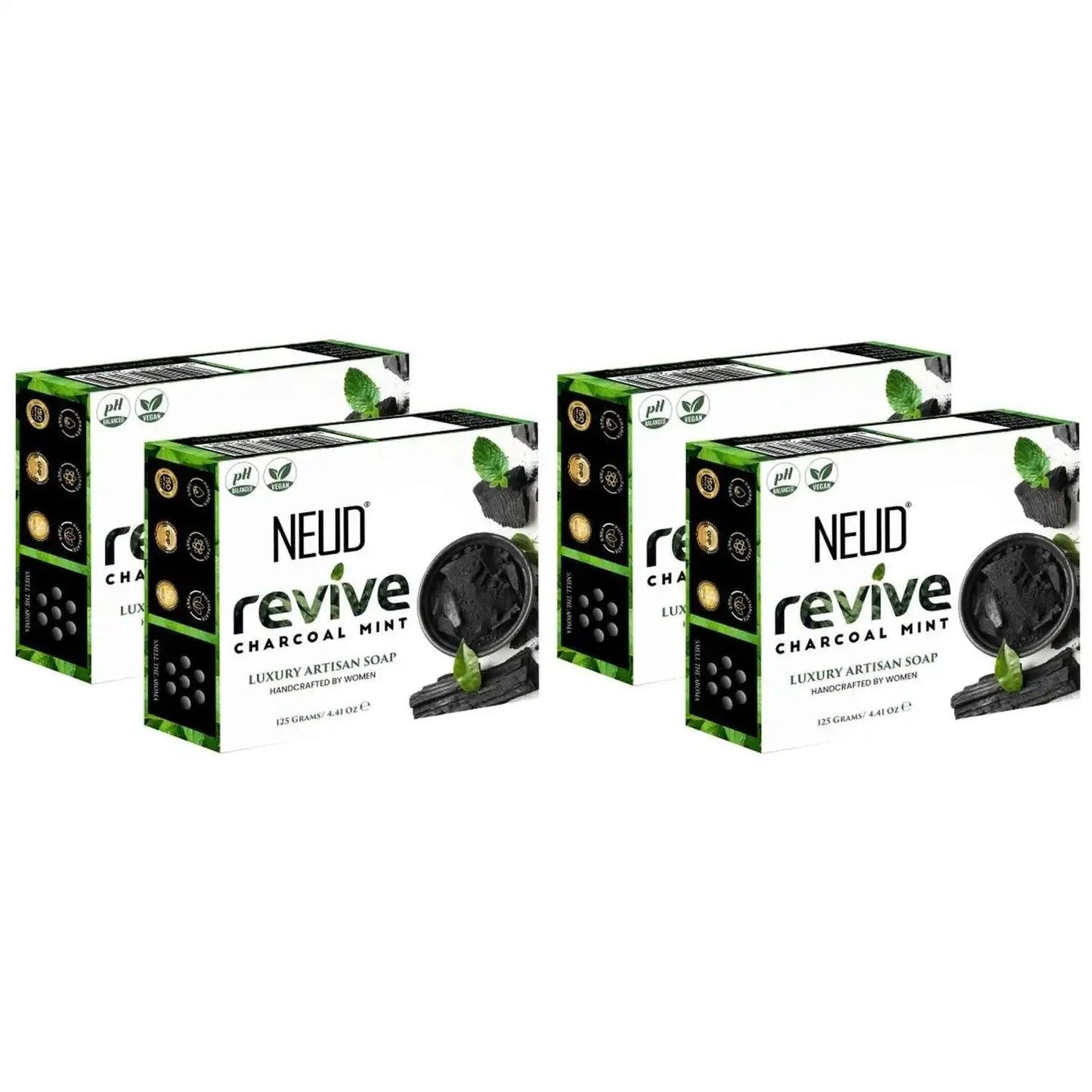 NEUD Revive Charcoal Mint Luxury Artisan pH-Balanced Vegan Handmade Soap 125g With Tea Tree Oil Peppermint Eucalyptus Oil and Khus Seed