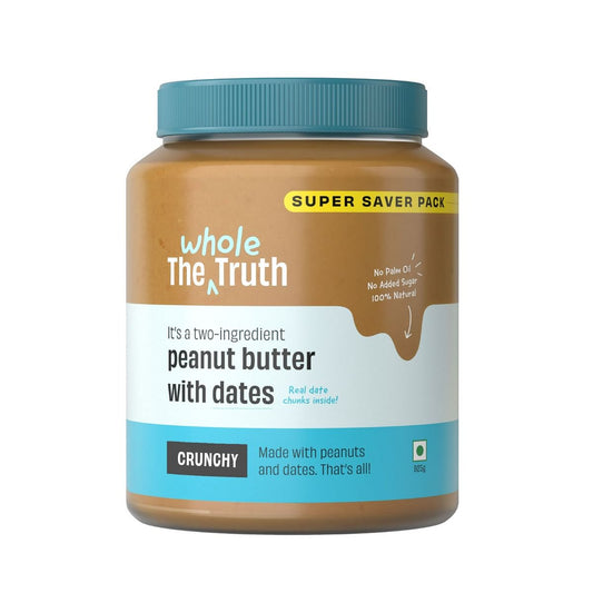 The Whole Truth - SuperSaver Peanut Butter With Dates Sweetened  925 g  Crunchy  No Added Sugar  No Artificial Sweeteners  No Palm Oil  Vegan  Gluten Free  No Preservatives  100 Natural