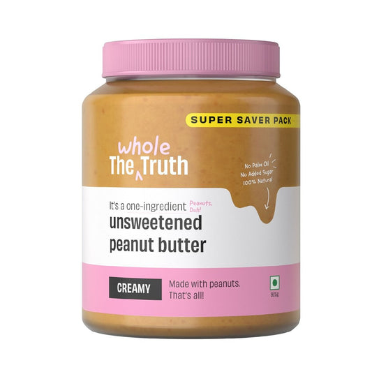 The Whole Truth Unsweetened Peanut Butter 925g - Creamy, High Protein, Vegan, No Sugar, No Gluten, No Preservatives, 100% Natural.