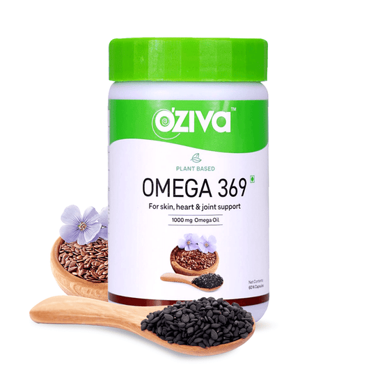 Oziva Plant Based Omega 3-6-9 Multivitamin, 1000mg Vegan Omega Oil with Flaxseed & Blackseed Oil, 60 Capsules.