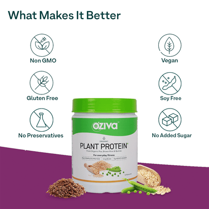 Oziva Organic Plant Protein Powder  30g Vegan Protein  Unflavored  Lean Muscle  Improve Metabolism