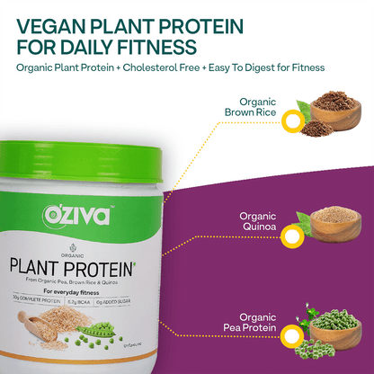 Oziva Organic Plant Protein Powder  30g Vegan Protein  Unflavored  Lean Muscle  Improve Metabolism