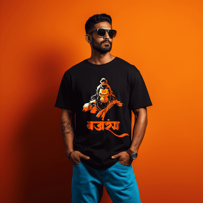 Hanuman Ji Bajrang Oversized Printed Black Tshirt