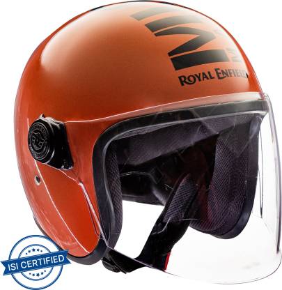 ROYAL ENFIELD Open Face MLG with Visor ISI Certified Motorbike Helmet Gloss Orange