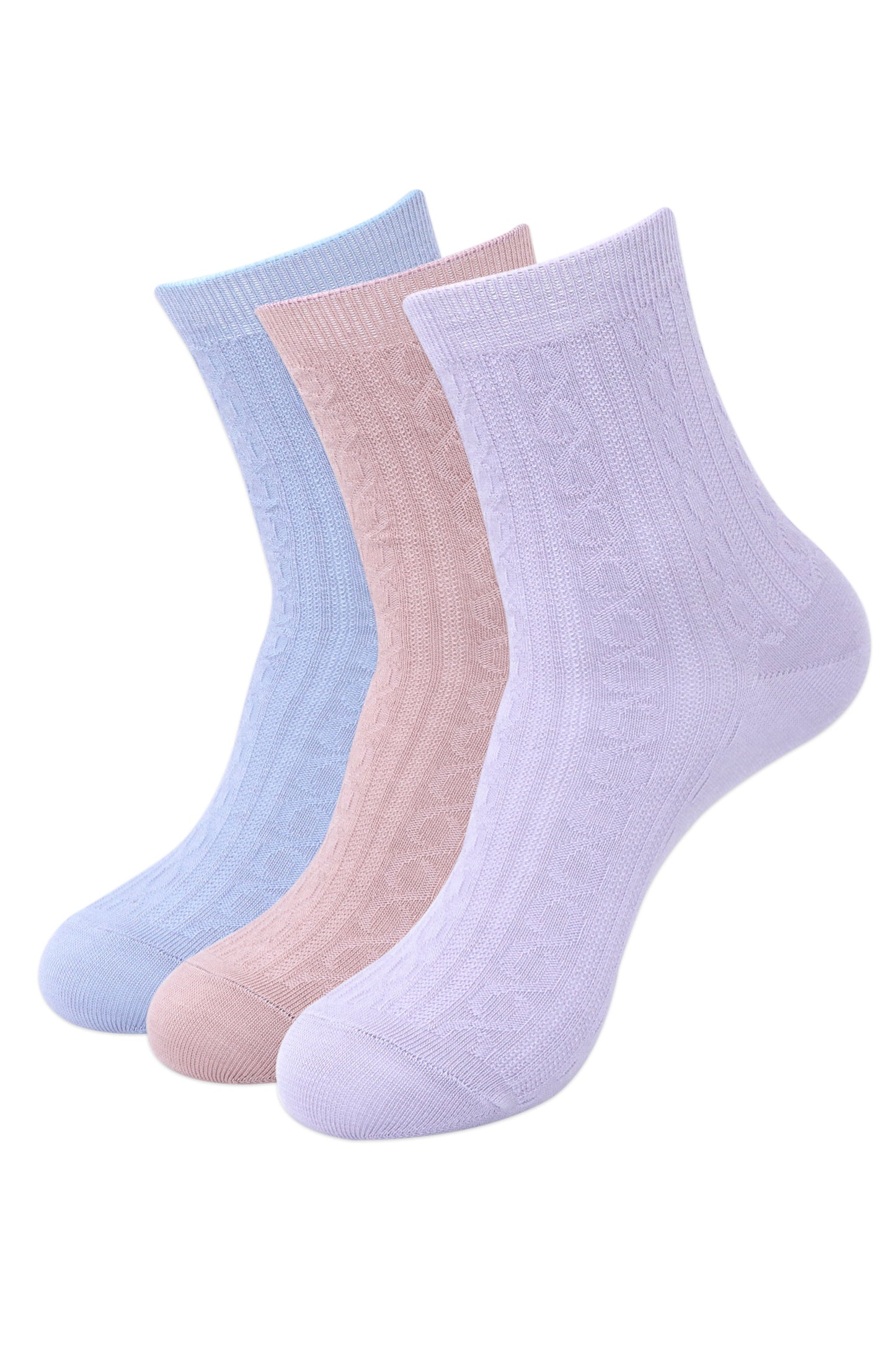 Balenzia Womens Self design Woolen high ankle Socks- BluePinkPurple-Pack of 3 Pairs1U