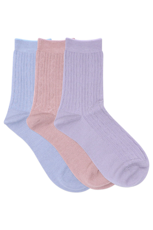 Balenzia Womens Self design Woolen high ankle Socks- BluePinkPurple-Pack of 3 Pairs1U