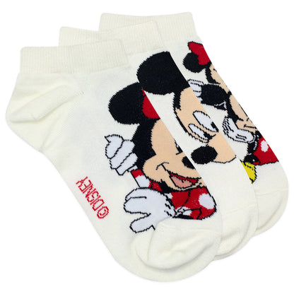 Balenzia x Disney Mickey  Minnie Themed Lowcut Socks for Women-  Pack of 3 Pairs1UFree SizeCream