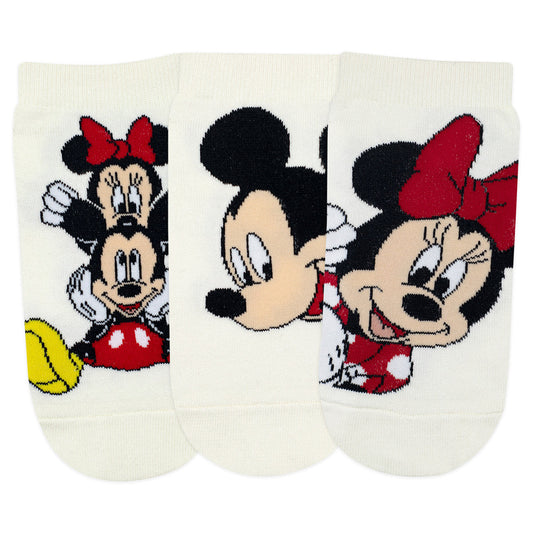 Balenzia x Disney Mickey  Minnie Themed Lowcut Socks for Women-  Pack of 3 Pairs1UFree SizeCream