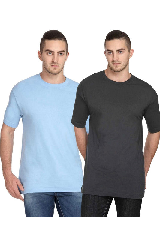 Multus  Mens Solid Round Neck Polyester White T-shirt Pack Of 2  Blue  Black