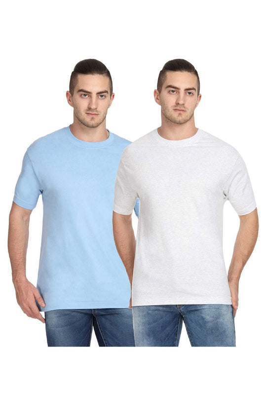 Multus  Mens Solid Round Neck Polyester White T-shirt Pack Of 2  Blue  White