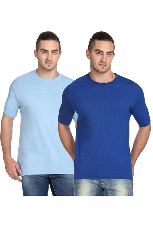 Multus  Mens Solid Round Neck Polyester White T-shirt Pack Of 2  Blue  Navy Blue