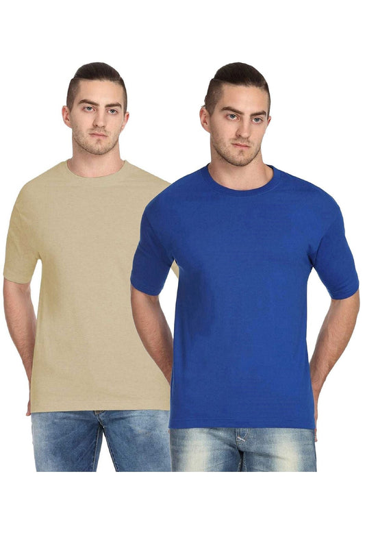 Multus  Mens Solid Round Neck Polyester White T-shirt Pack Of 2  Brown  Navy Blue