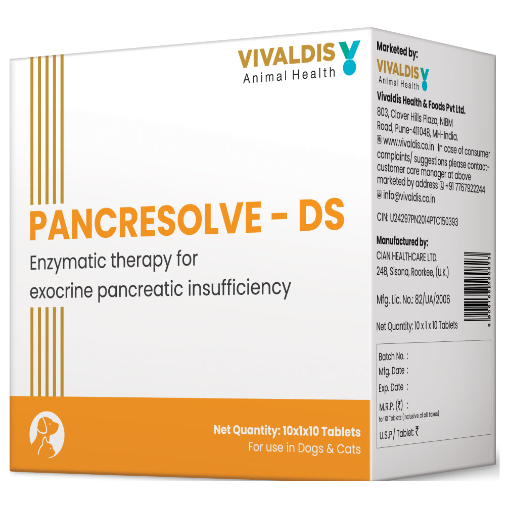 Vivaldis Pancresolve DS Tablets for Dogs and Cats 10 Tablets