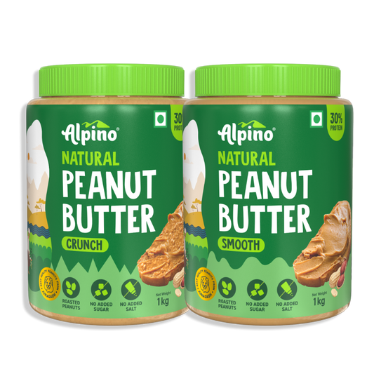 Best Seller Natural Peanut Butter Combo - Crunch 1kg  Smooth 1kg - Saver Value Pack