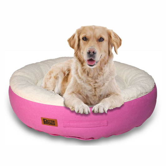 Petter World Ultra Luxury Cotton Canvas Donut Bed With Removable Sherpa Fur Cushion for Dogs Crocus