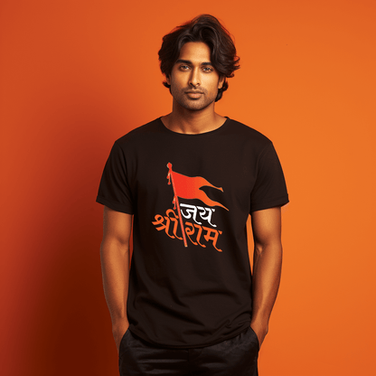 Jai Shri Ram With Bhagwa Flag Printed Tshirt For Men