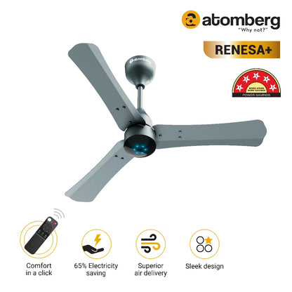 Atomberg Renesa 900mm BLDC motor Energy Saving Anti-Dust Ceiling Fan with Remote Control  Sand Grey