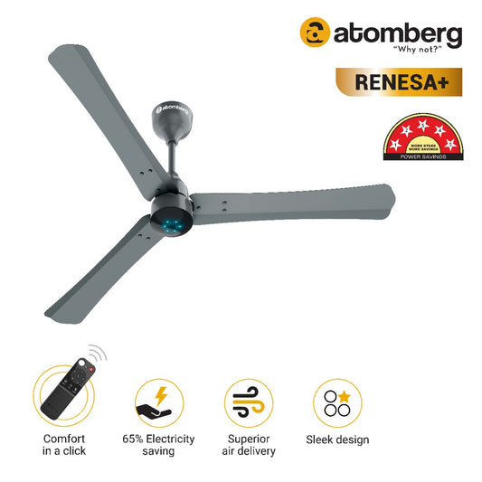 Atomberg Renesa 1200 mm BLDC Ceiling Fan with Remote Control  LED Indicators  Sand Grey