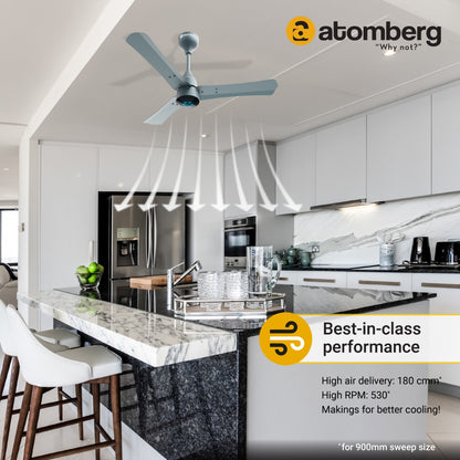 Atomberg Renesa 900mm BLDC motor Energy Saving Anti-Dust Ceiling Fan with Remote Control  Sand Grey