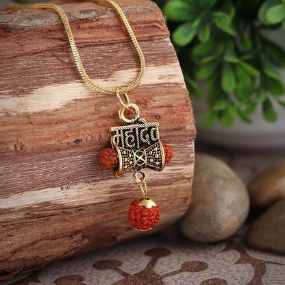 Mahadev Rudraksha Metal Pendant With Gold Plated Chain