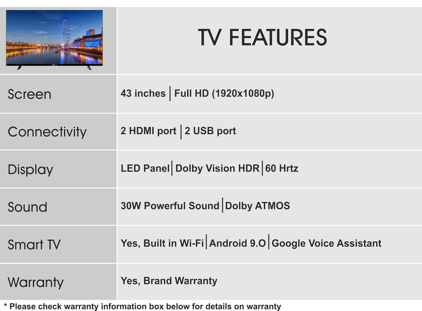 SkyWall 108 cm 43 inches Full HD Smart LED TV 43SW-Voice Frameless Edition  With Voice Assistant
