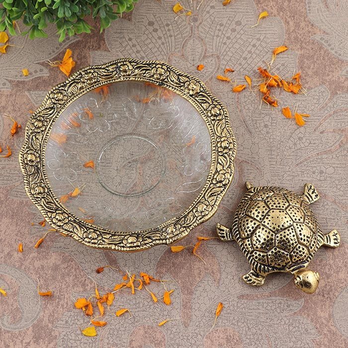 Crystal Glass Plated Feng Shui Tortoise Decorative Showpiece