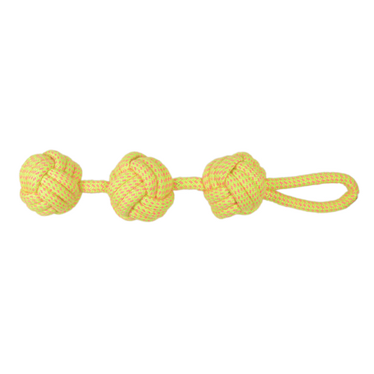 SKATRS 3 Ball Rope Tug Toy for Dogs and Cats Yellow