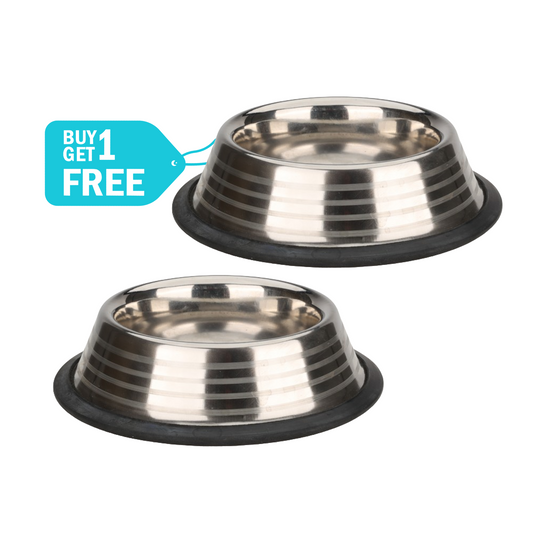 Skatrs Anti Skid Stainless Steel Striped Bowl for Dogs and Cats Buy 1 Get 1