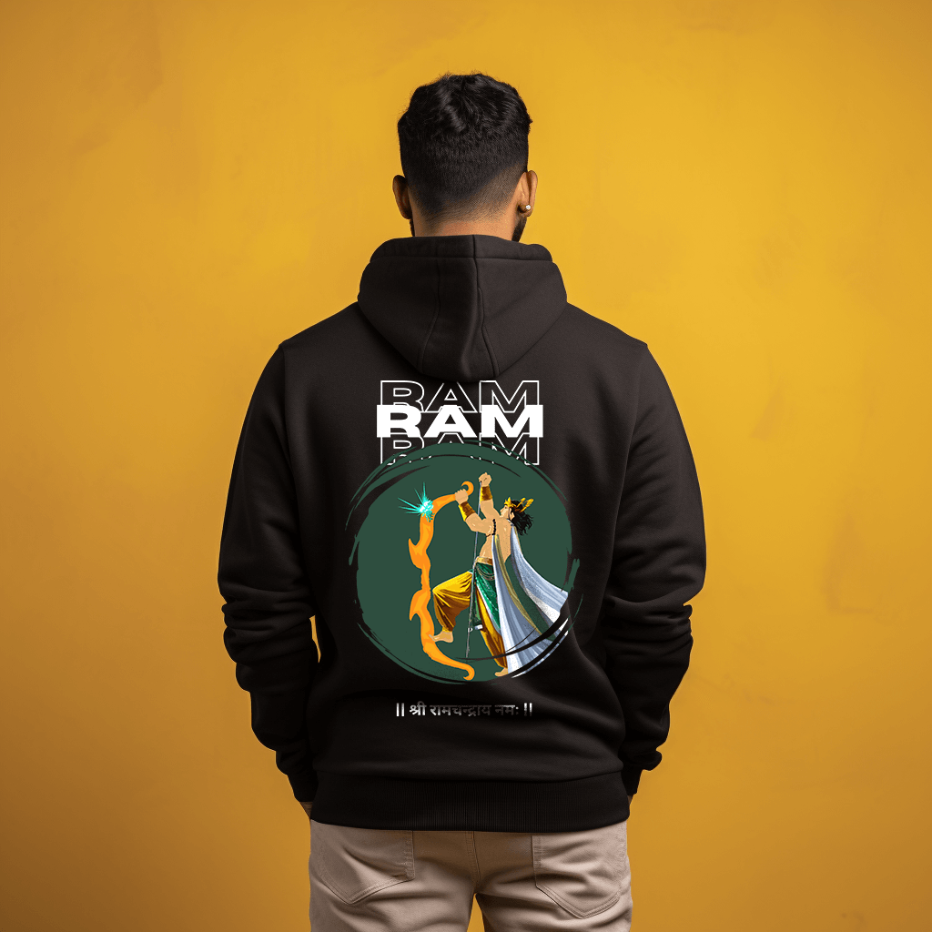 Bhagwan Ram Printed Black Hoodie for Men