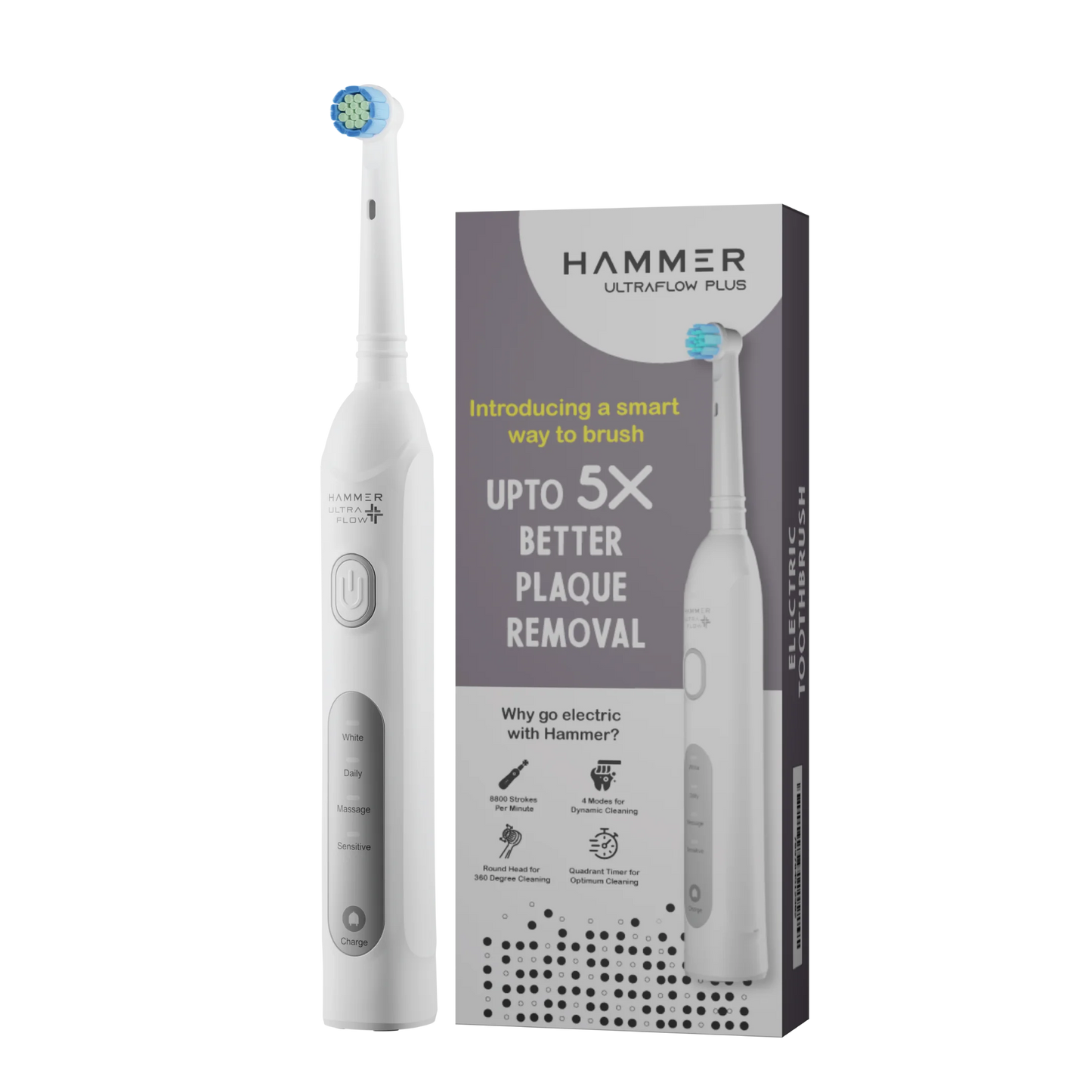 Hammer Ultra Flow Plus Oscillating Electric Toothbrush with 2 Brush Heads