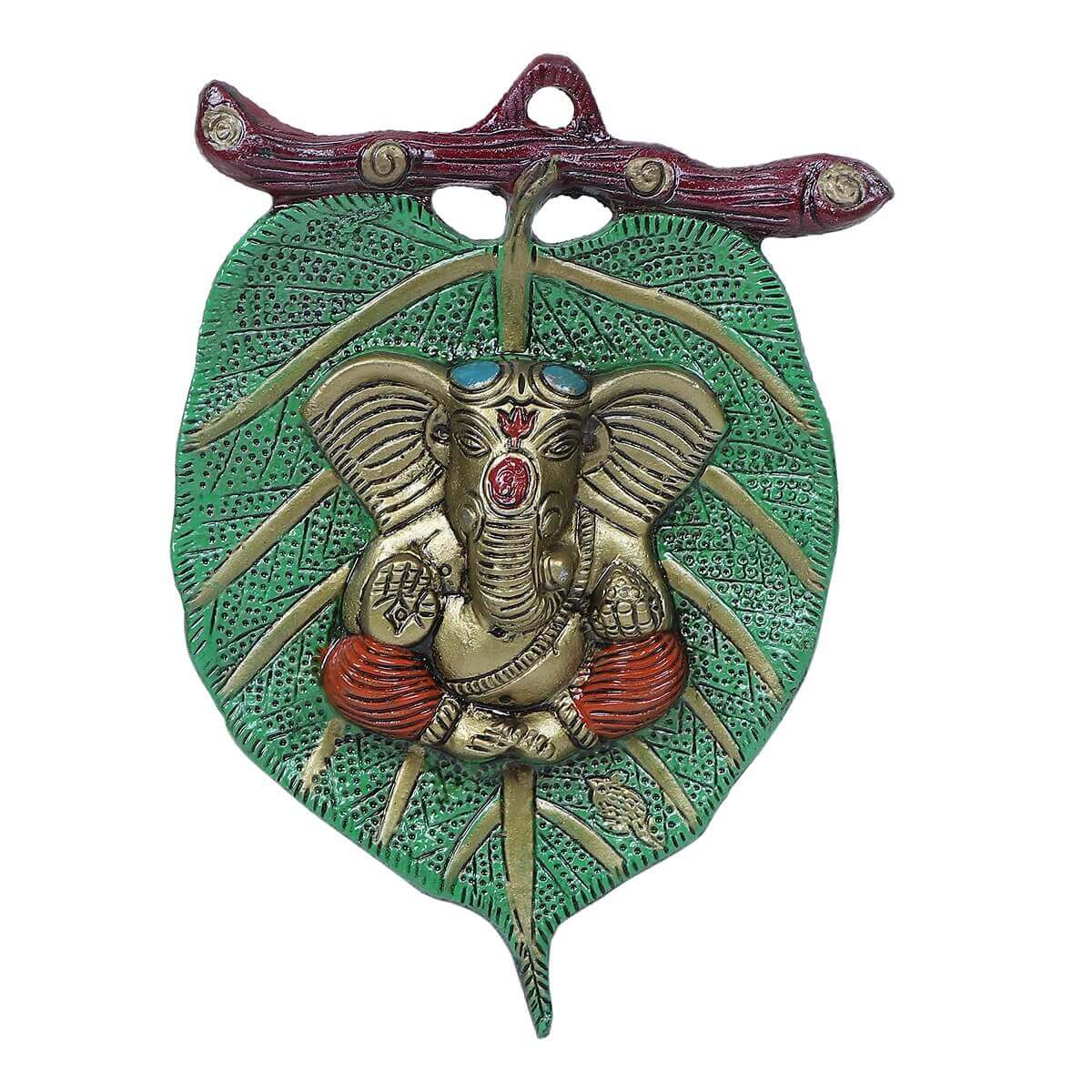 Lord Ganesha on Green Leaf  Home decor wall hanging ganesha