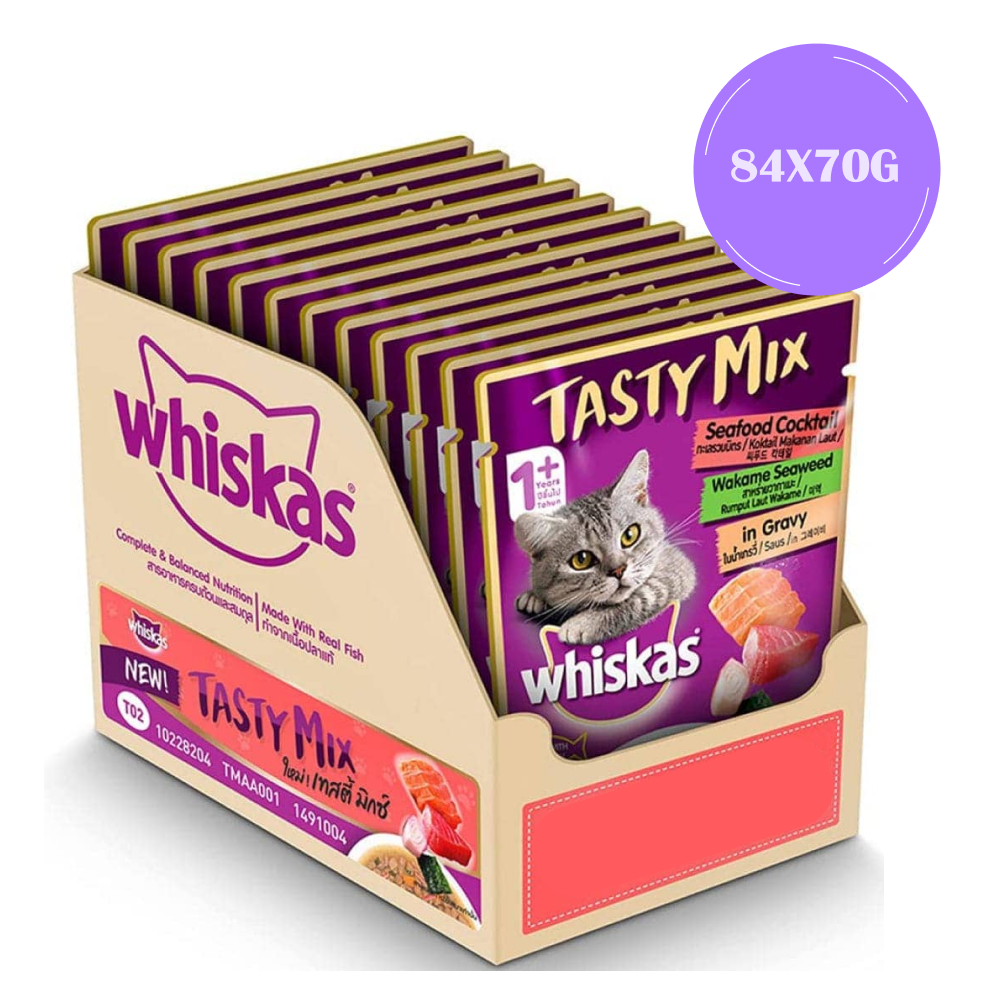 Whiskas Seafood Cocktail With Wakame Seaweed in Gravy Tasty Mix Adult Cat Wet Food