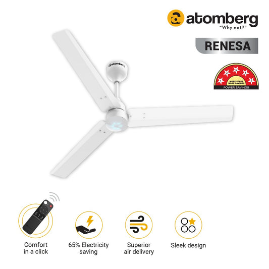 Atomberg Renesa 1200 mm BLDC Motor with Remote 3 Blade Ceiling Fan White Pack of 1