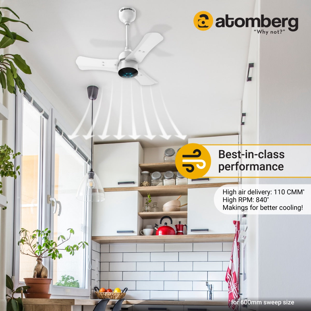 Atomberg Renesa 600mm BLDC motor Energy Saving Ceiling Fan with Remote Control  Pearl White