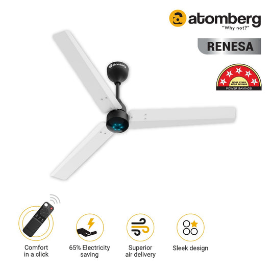Atomberg Renesa 1200 mm BLDC Motor with Remote 3 Blade Ceiling Fan White and Black Pack of 1