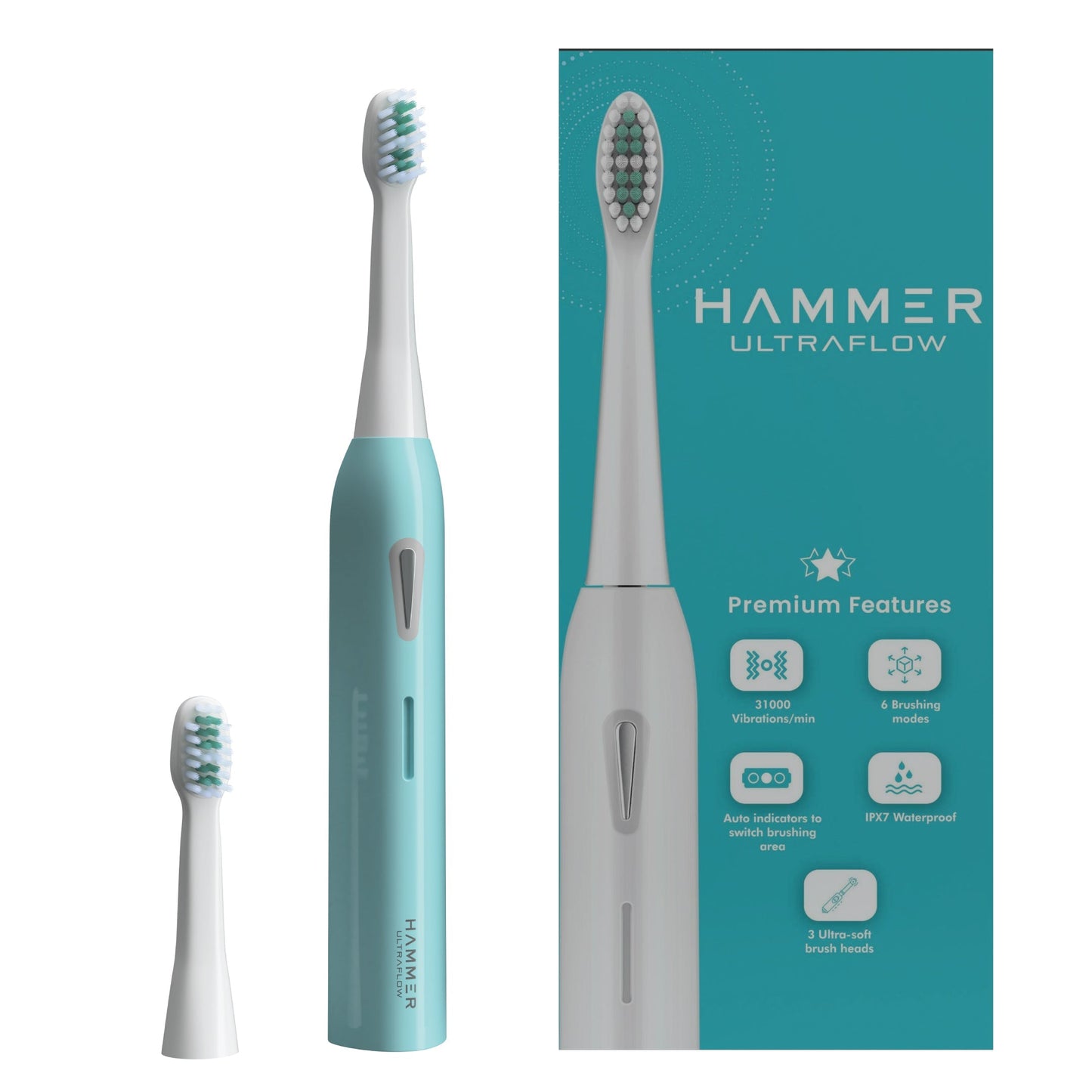 Hammer Ultra Flow Electric Toothbrush- Combo of 3 Colors Blue White  Pink