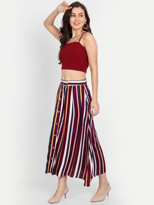 Women Brown Striped A-Line Skirts