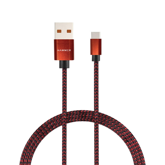 Hammer Unbreakable 3.1A Fast Charging Braided Type C  Lightning Cable 1 Meter Red- Combo