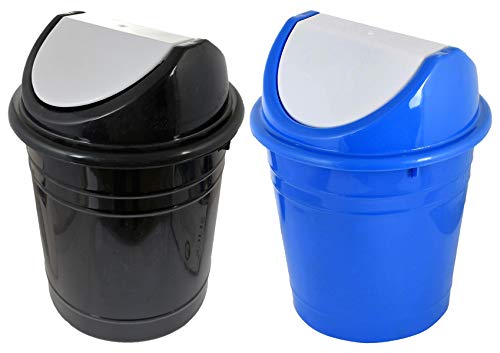 Kuber Industries Plastic 2 Pieces Medium Size Swing Lid Garbage Waste Dustbin for Home Office Factory 10 Liters Black  Blue-KUBMART10222