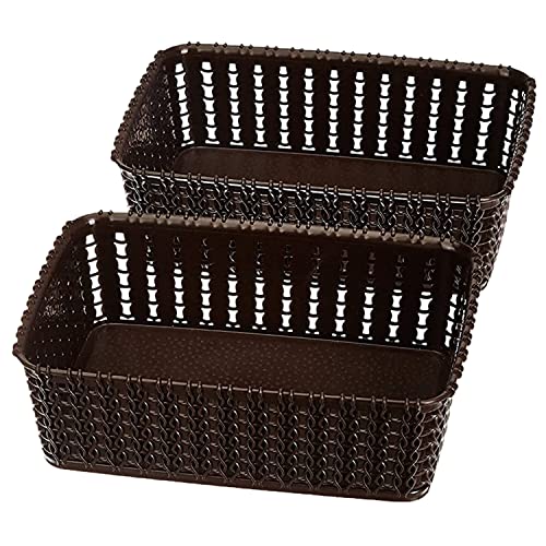 Kuber Industries Multiuses Small M 15 Plastic TrayBasketOrganizer Without Lid- Pack of 2 Brown -46KM0111