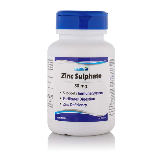 Healthvit Zinc Sulphate 50mg  for Supports A Healthy Immune System Healthy Skin Supports Cell Growth Antioxidant Supplement - 60 Tablets
