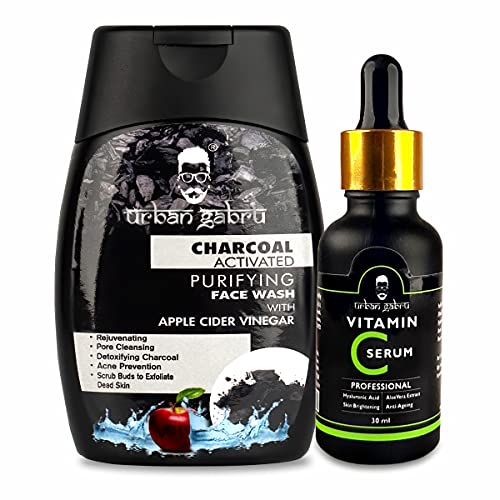 Urbangabru Face Care Combo Kit Charcoal Anti-Pollution Face Wash for Deep Pore Cleaning  Vitamin C Serum for Glowing Skin Charcoal Face Wash  Vitamin C Serum